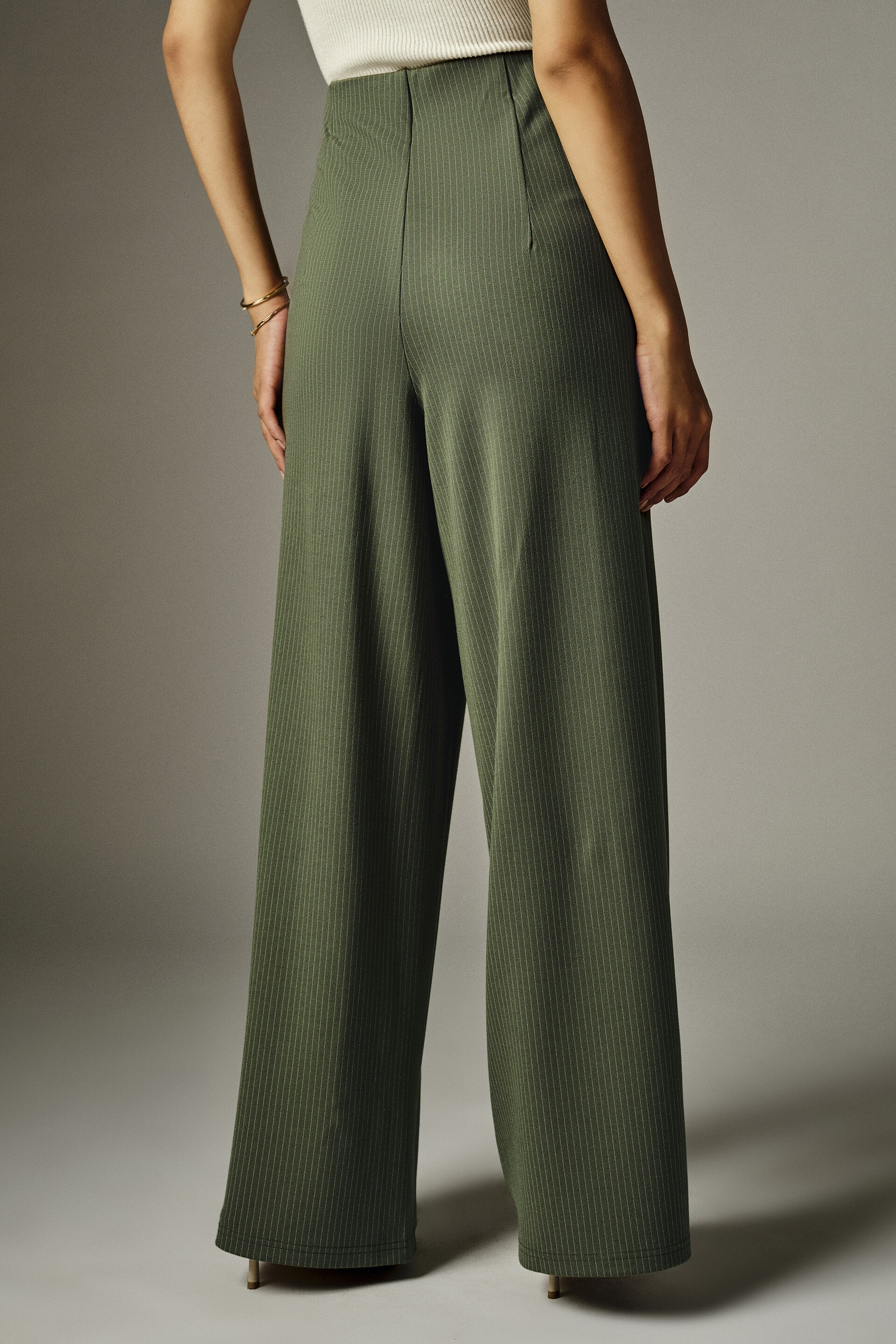 Olive Striped Wide-Leg Pants, Olive, image 4